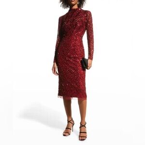Adrianna Papell Size 6 Burgundy/Red/Wine Beaded Formal Midi Dress